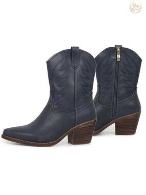 Women's Western Cowgirl Ankle Boots with Embroidery - Pointed Toe, Vegan